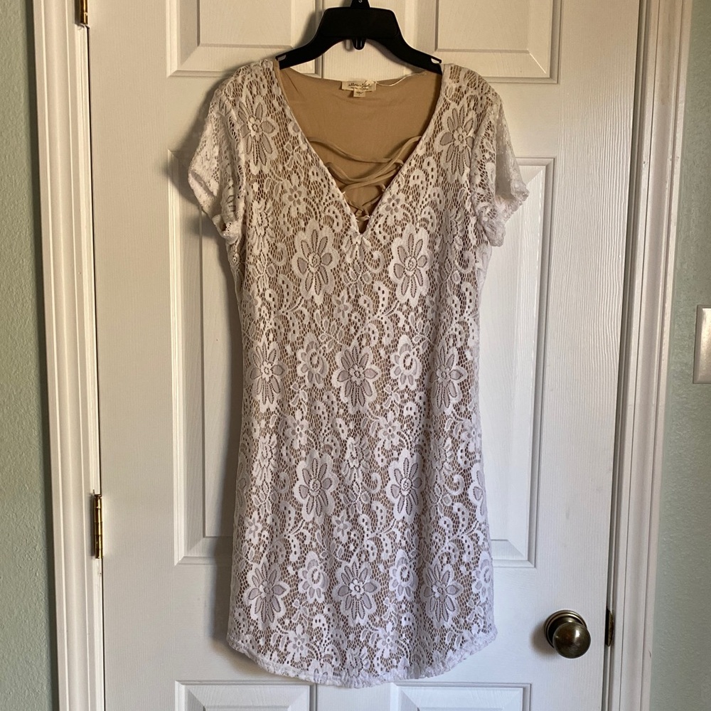 Cream Lace Dress with Tan Lining size L